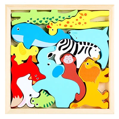 Puzzle 3D en bois coloré pour enfants aux motifs animaliers